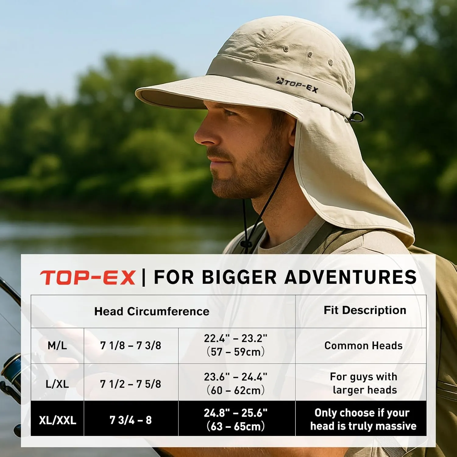 TOP-EX Cooling Sun Hat with Neck Flap – UPF 50  Wide Brim Breathable Hat for Hiking, Fishing & Big Heads