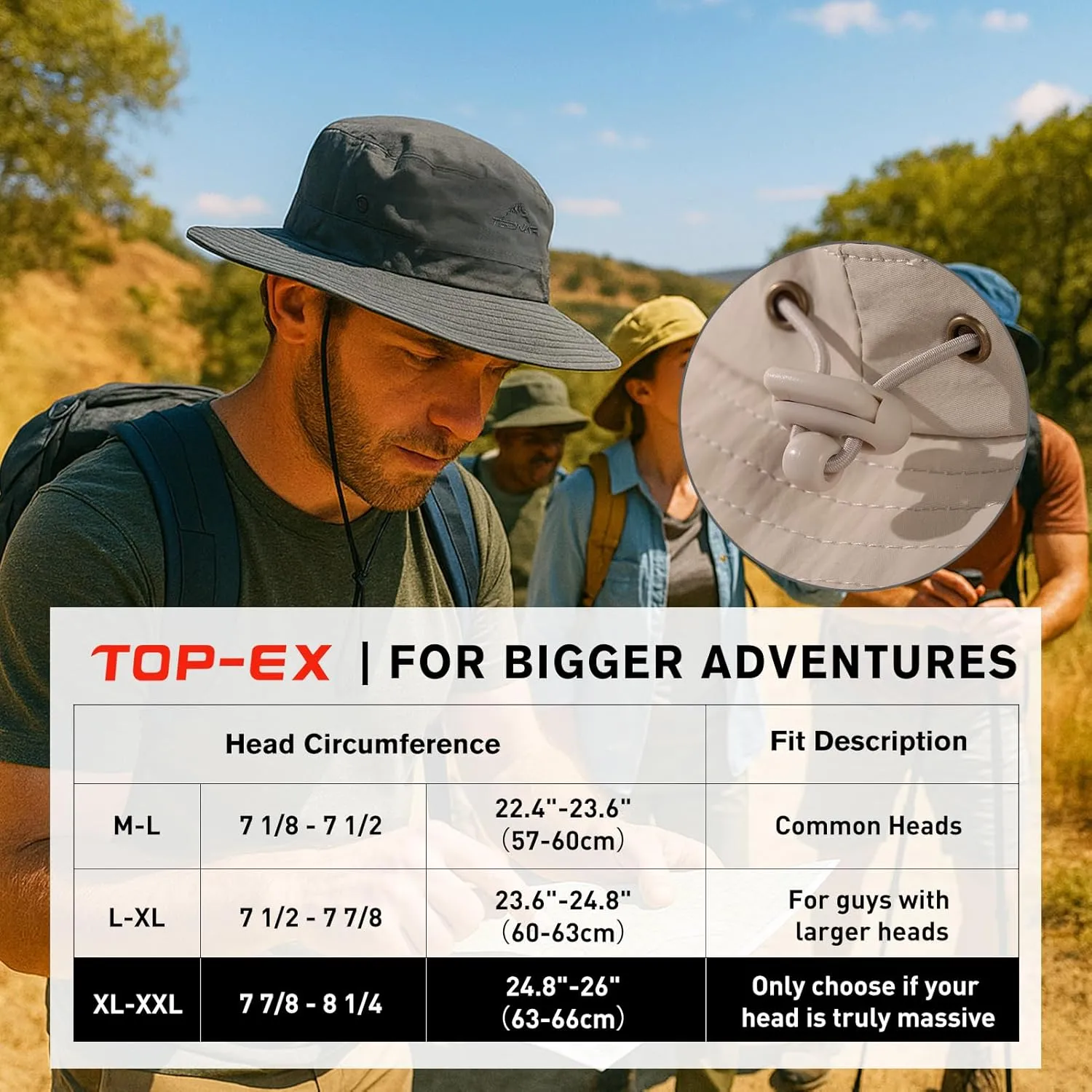 TOP-EX XL XXL Large Size Oversized Mens Sun Hats Fishing Bucket Boonie Beach UV Protection Wide Brim