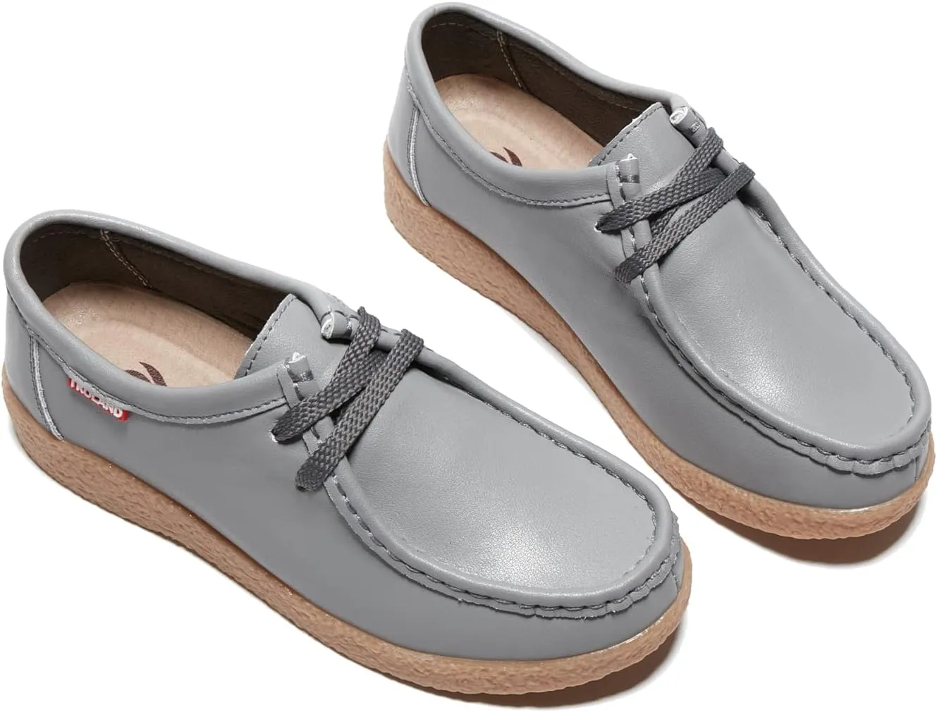 TRULAND Leather Oxford Shoes for Women - Suede Lace Up Moc Toe Low Platform Flat Wallabees Shoes