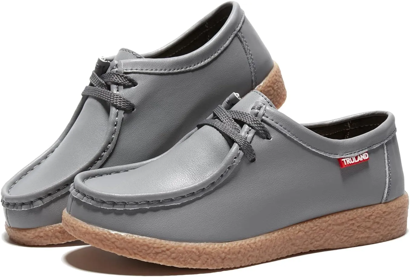 TRULAND Leather Oxford Shoes for Women - Suede Lace Up Moc Toe Low Platform Flat Wallabees Shoes