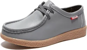 TRULAND Leather Oxford Shoes for Women - Suede Lace Up Moc Toe Low Platform Flat Wallabees Shoes