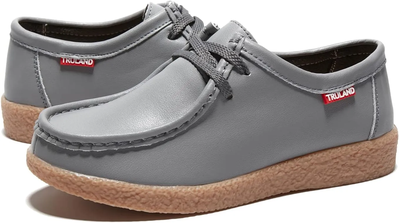 TRULAND Leather Oxford Shoes for Women - Suede Lace Up Moc Toe Low Platform Flat Wallabees Shoes