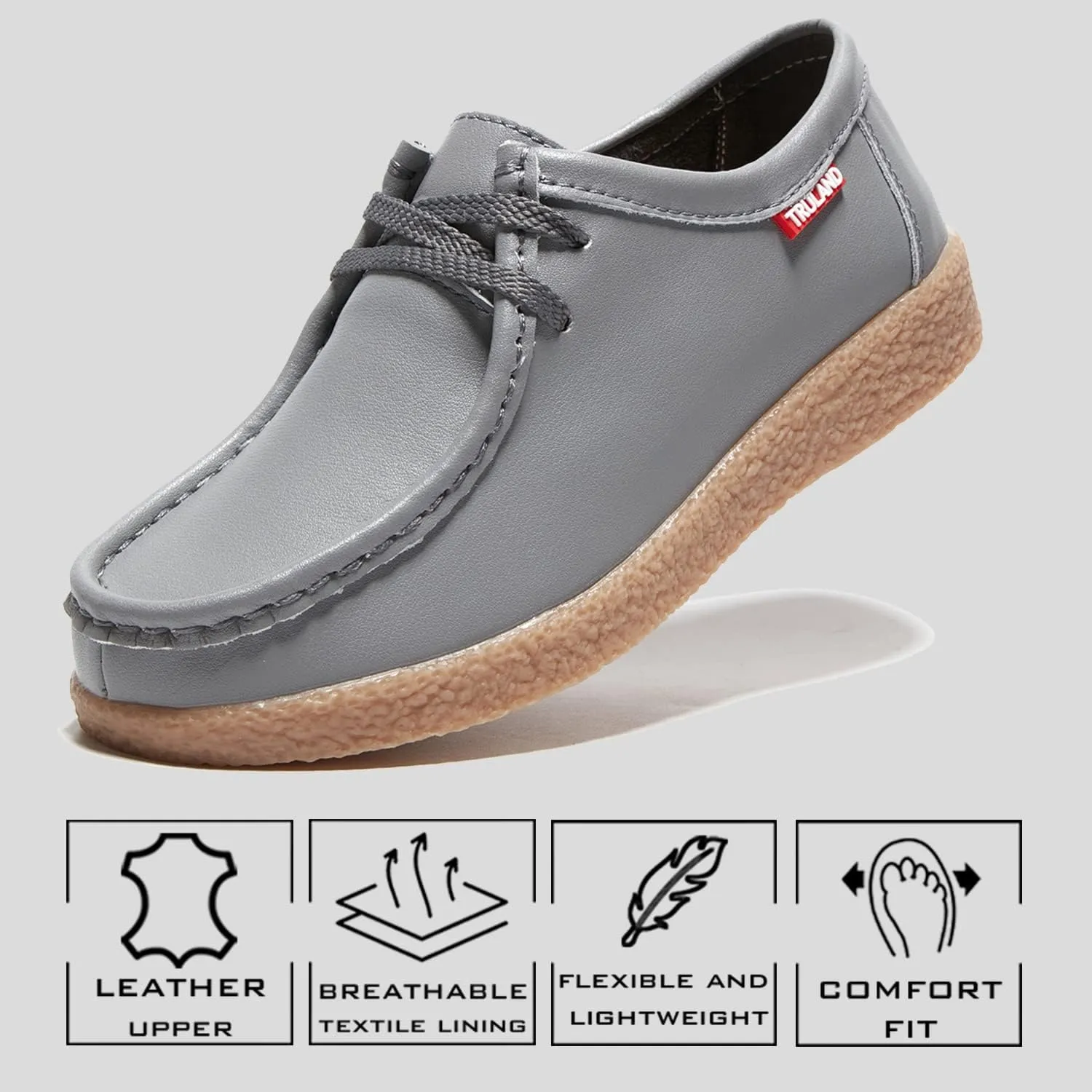 TRULAND Leather Oxford Shoes for Women - Suede Lace Up Moc Toe Low Platform Flat Wallabees Shoes
