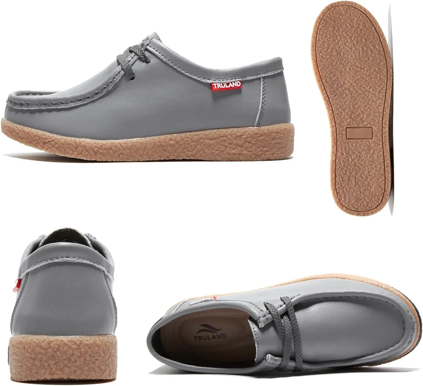 TRULAND Leather Oxford Shoes for Women - Suede Lace Up Moc Toe Low Platform Flat Wallabees Shoes