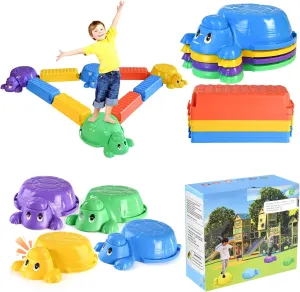 Turtle Balancing Stepping Stones - 10-Piece Set of Interactive Sound Toys for Kids, Holds 176 Pounds, Great for Indoor and Outdoor Toddler Obstacle Training, Improves Balance (redyellowgreenblue10)
