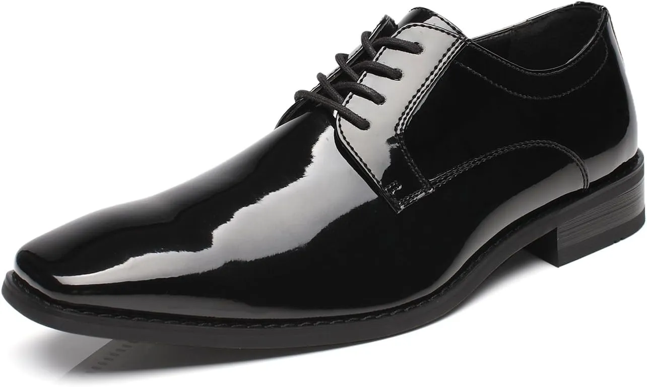Tuxedo Shoes Patent Leather Wedding Shoes for Men Cap Toe Lace up Formal Business Oxford Shoes