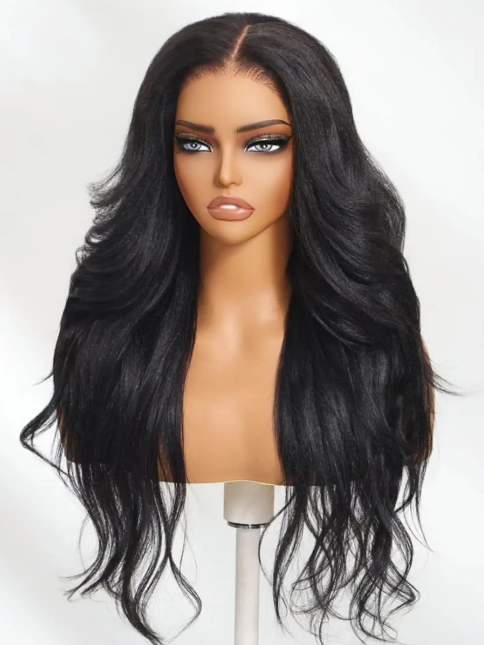 UNICE Bye Bye Knots Glueless 7X5 Pre Cut Lace Front Wig Yaki Wavy Flip Out Bang Curl Wig Put on and Go Human Hair Wigs Pre Plucked Bleached Knots Natural Hairline 150% Density 18 Inch