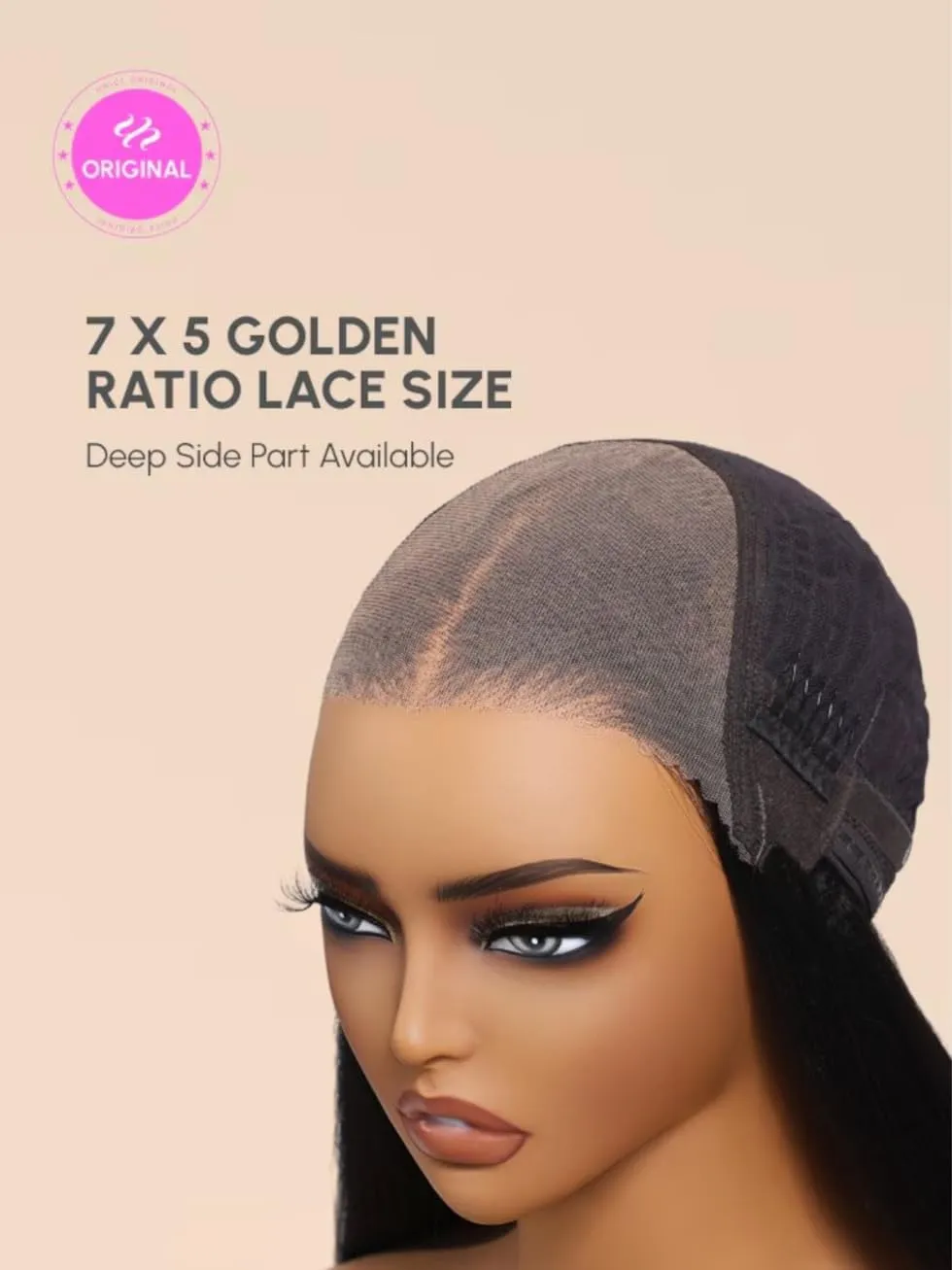 UNICE Bye Bye Knots Glueless 7X5 Pre Cut Lace Front Wig Yaki Wavy Flip Out Bang Curl Wig Put on and Go Human Hair Wigs Pre Plucked Bleached Knots Natural Hairline 150% Density 18 Inch