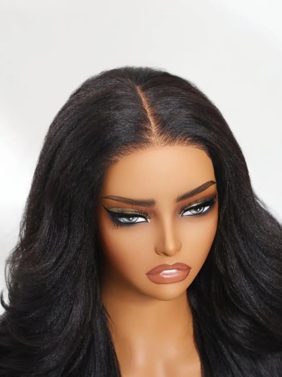 UNICE Bye Bye Knots Glueless 7X5 Pre Cut Lace Front Wig Yaki Wavy Flip Out Bang Curl Wig Put on and Go Human Hair Wigs Pre Plucked Bleached Knots Natural Hairline 150% Density 18 Inch