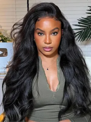 UNICE Bye Bye Knots Glueless 7X5 Pre Cut Lace Front Wig Yaki Wavy Flip Out Bang Curl Wig Put on and Go Human Hair Wigs Pre Plucked Bleached Knots Natural Hairline 150% Density 18 Inch