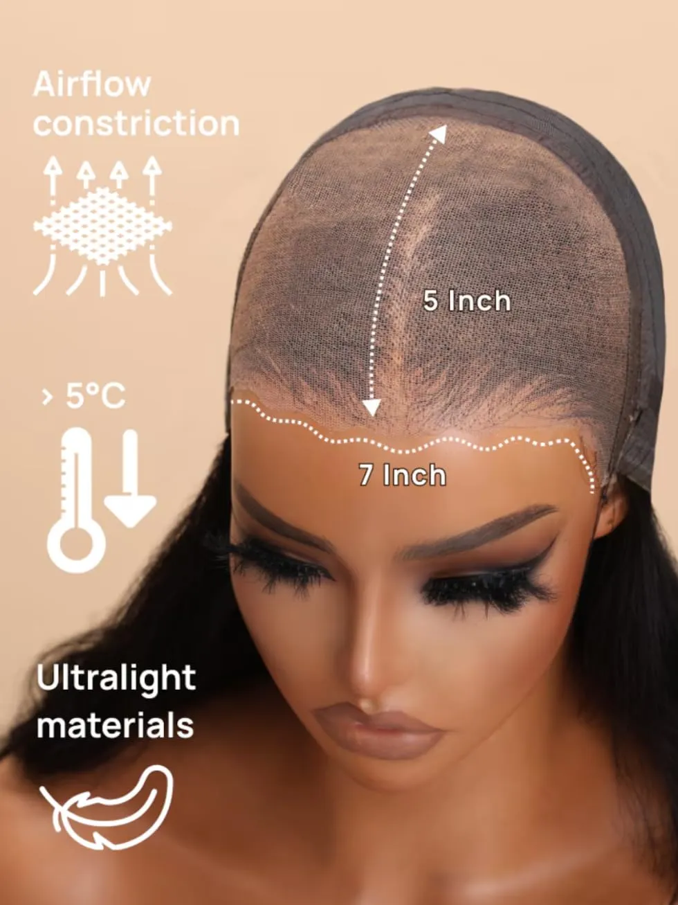 UNICE Bye Bye Knots Glueless 7X5 Pre Cut Lace Front Wig Yaki Wavy Flip Out Bang Curl Wig Put on and Go Human Hair Wigs Pre Plucked Bleached Knots Natural Hairline 150% Density 18 Inch