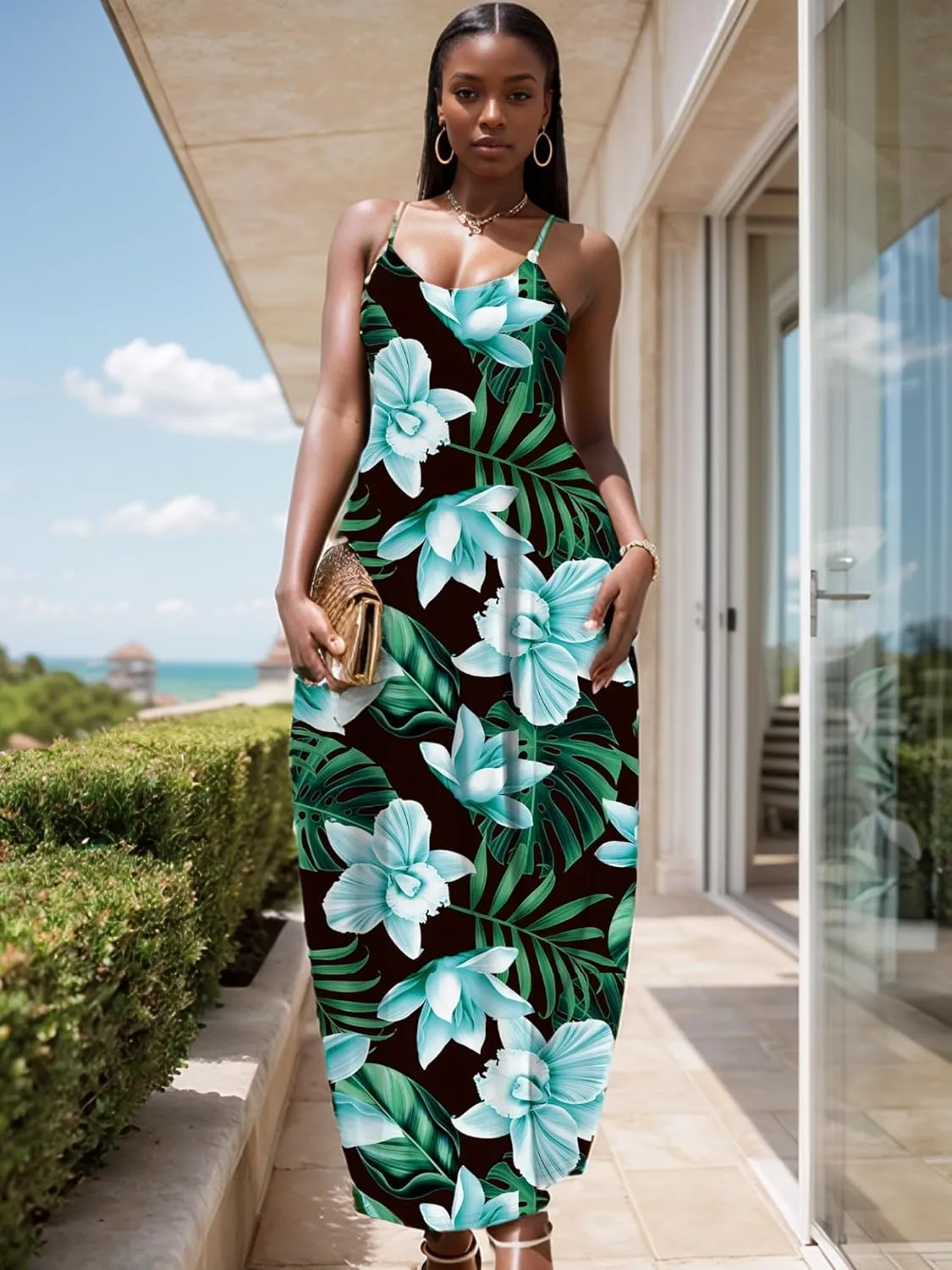 UOUA Hawaiian Dresses for Women Plus Size Sundress Luau Party Summer Curvy Maxi Tropical Boho Sexy Dress