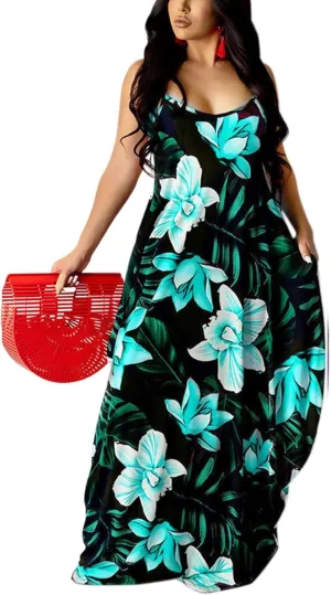UOUA Hawaiian Dresses for Women Plus Size Sundress Luau Party Summer Curvy Maxi Tropical Boho Sexy Dress