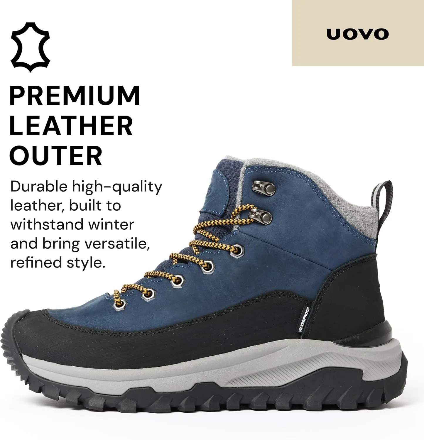 UOVO Men’s Winter Boot, Waterproof Leather