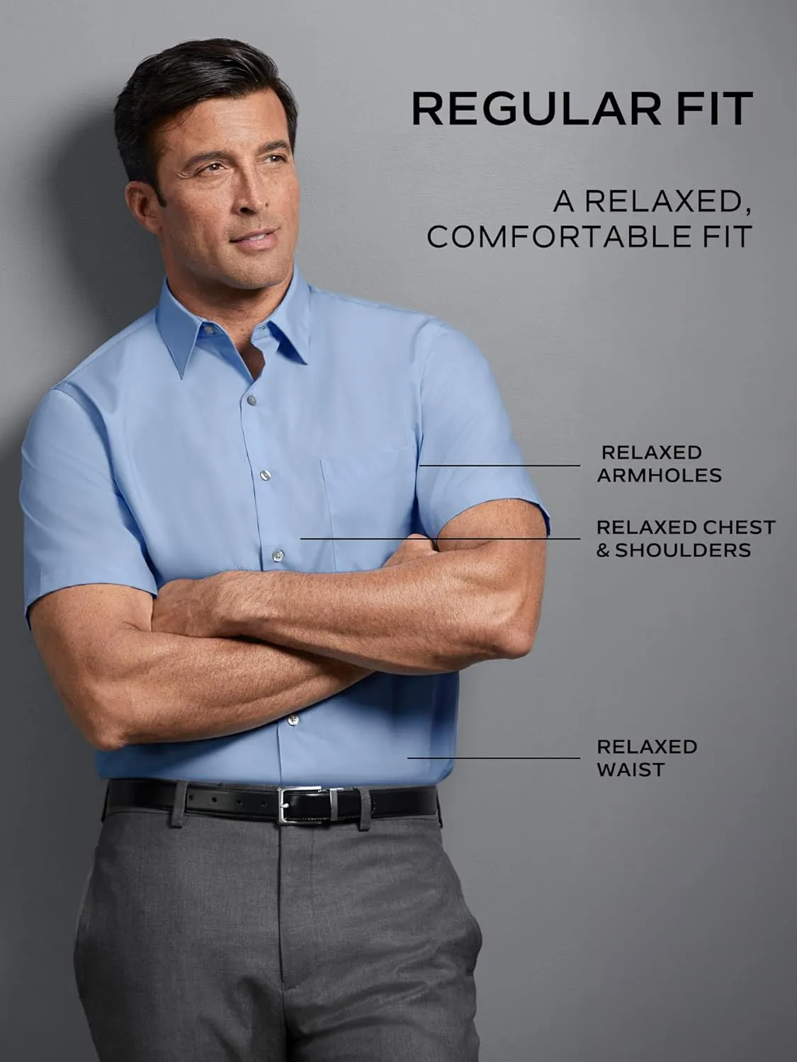Van Heusen Men's Short Sleeve Regular Fit Oxford Solid Dress Shirt - Amazon Exclusive