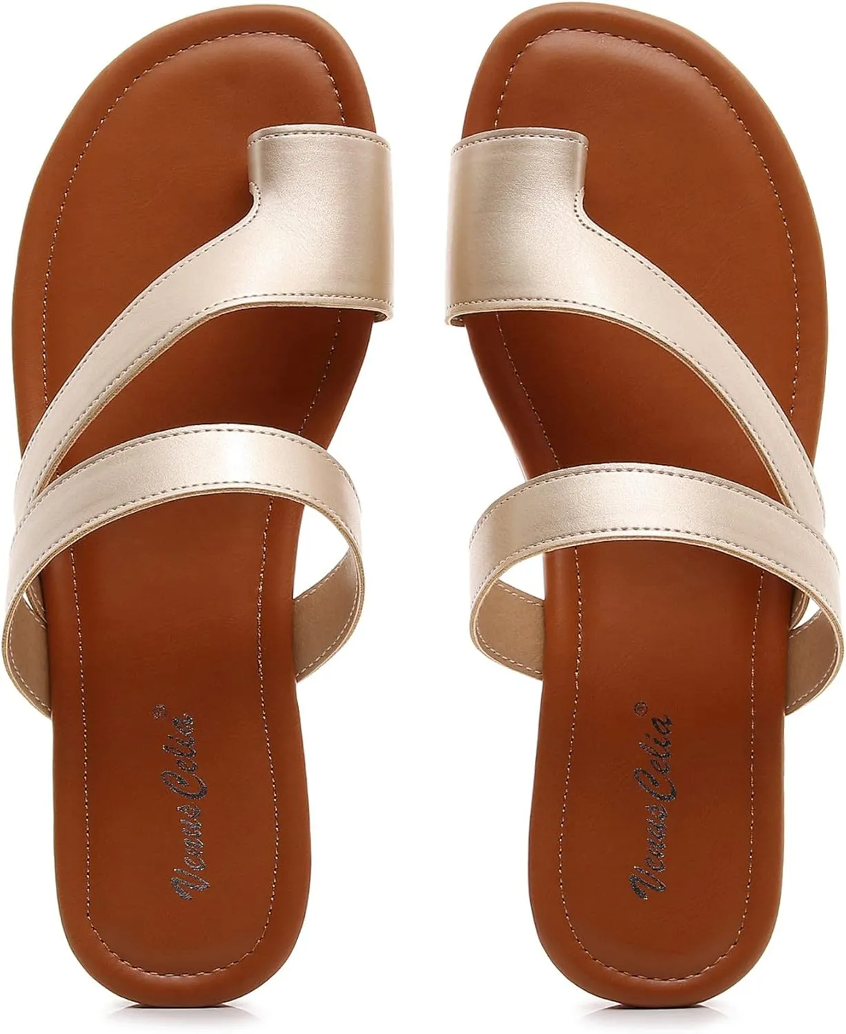 VenusCelia Women's Toe-Ring Wide Slide Sandal