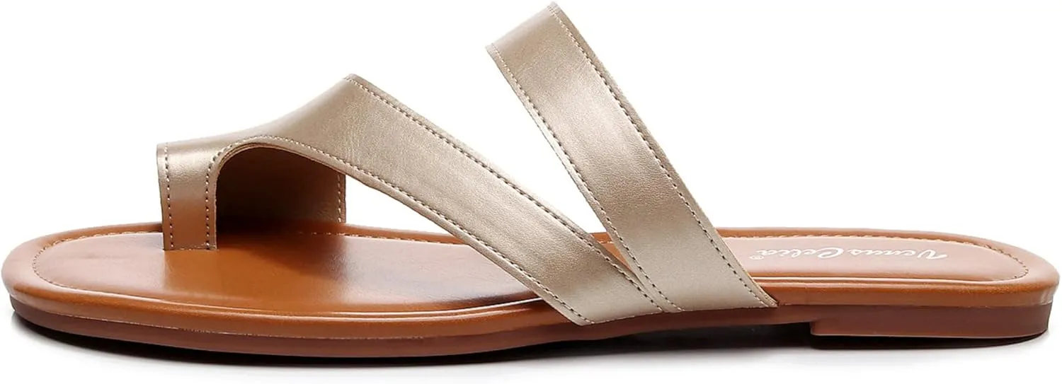 VenusCelia Women's Toe-Ring Wide Slide Sandal