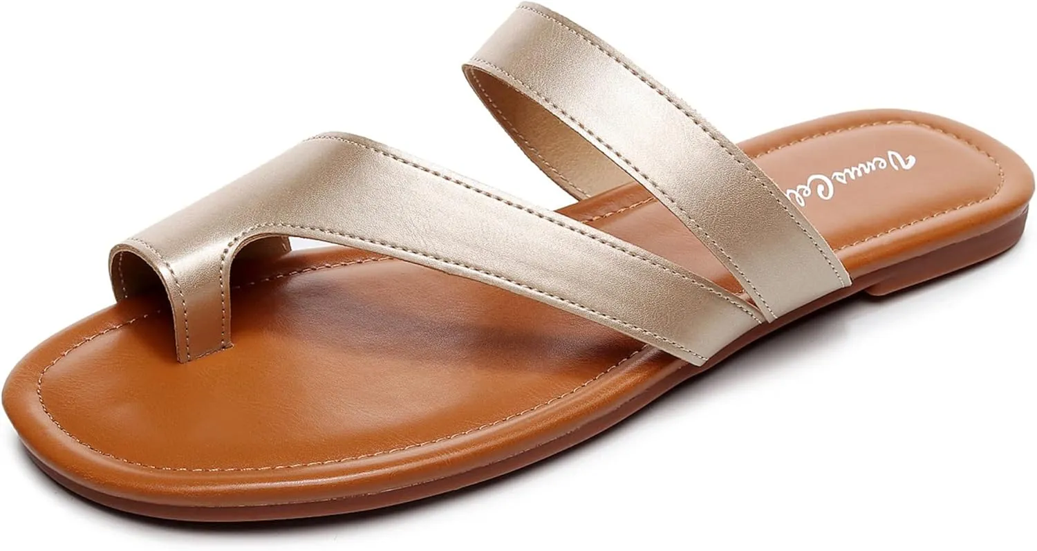 VenusCelia Women's Toe-Ring Wide Slide Sandal
