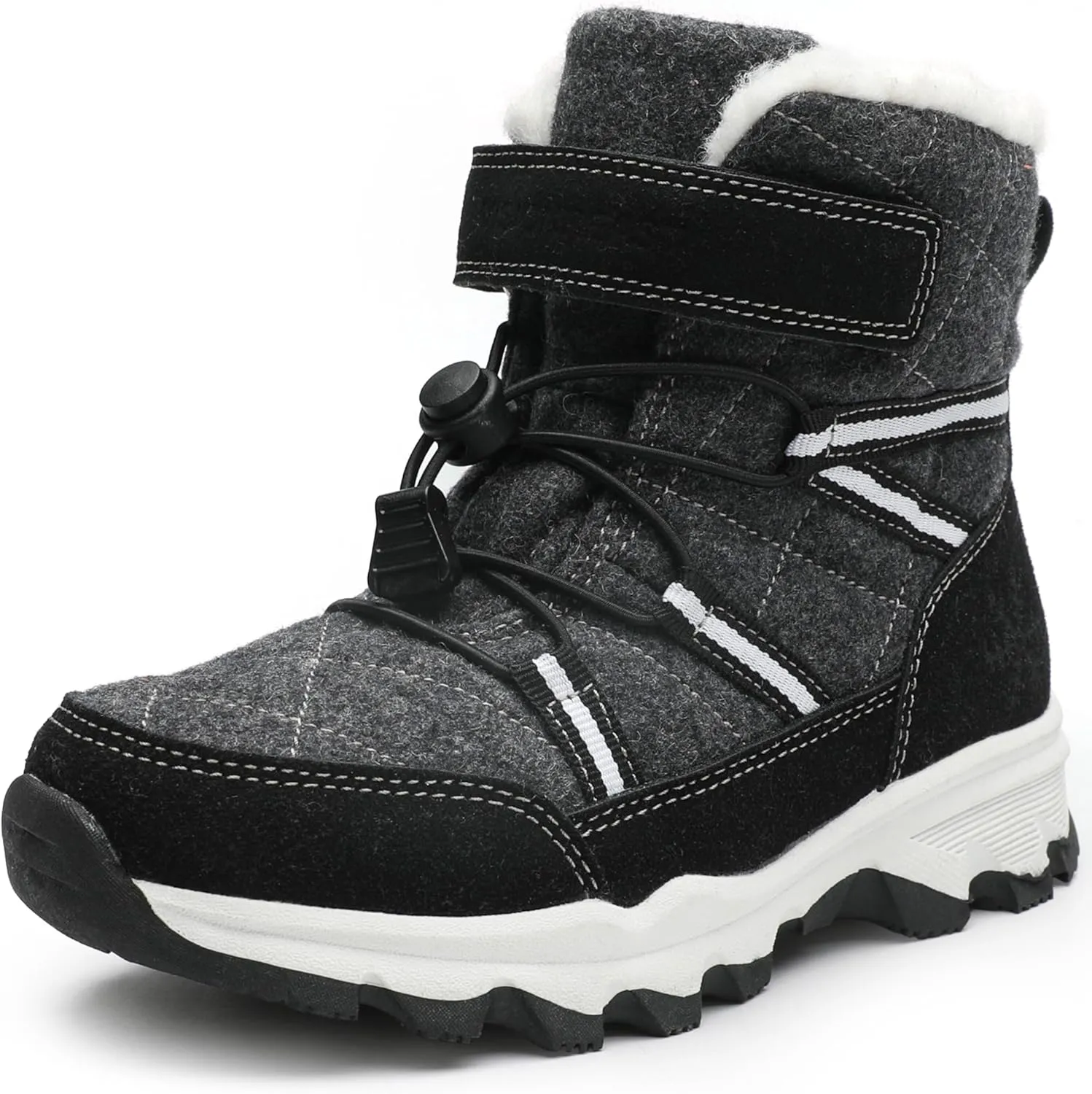 visionreast Boys Girls Wool Lining Snow Boots Winter Walking Boots for Kids Non Slip Unisex-Child Cold Weather Shoes Outdoor Boots