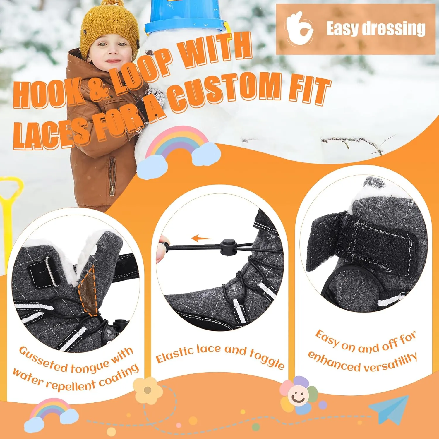 visionreast Boys Girls Wool Lining Snow Boots Winter Walking Boots for Kids Non Slip Unisex-Child Cold Weather Shoes Outdoor Boots