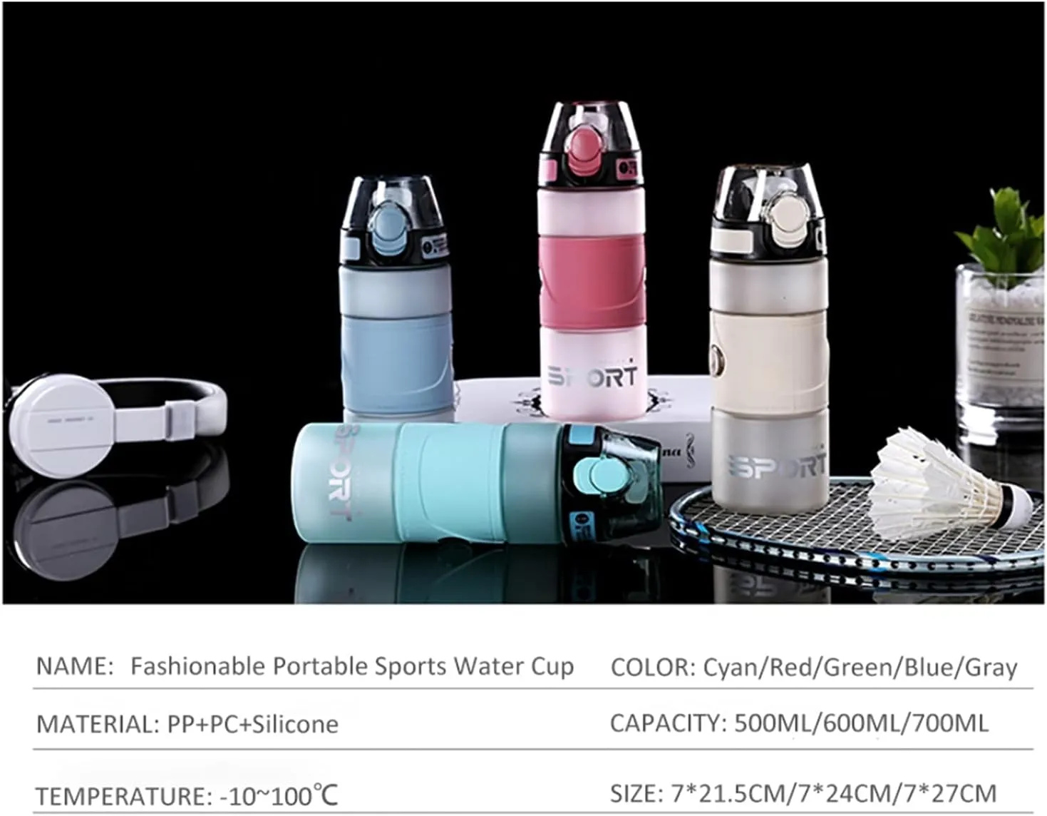 Water Bottle Sport Water Cup Bottle Outdoor Travel Portable Leak Proof Drinkware Matte Plastic Fitness Kitchen Bottle No BPA water bottle