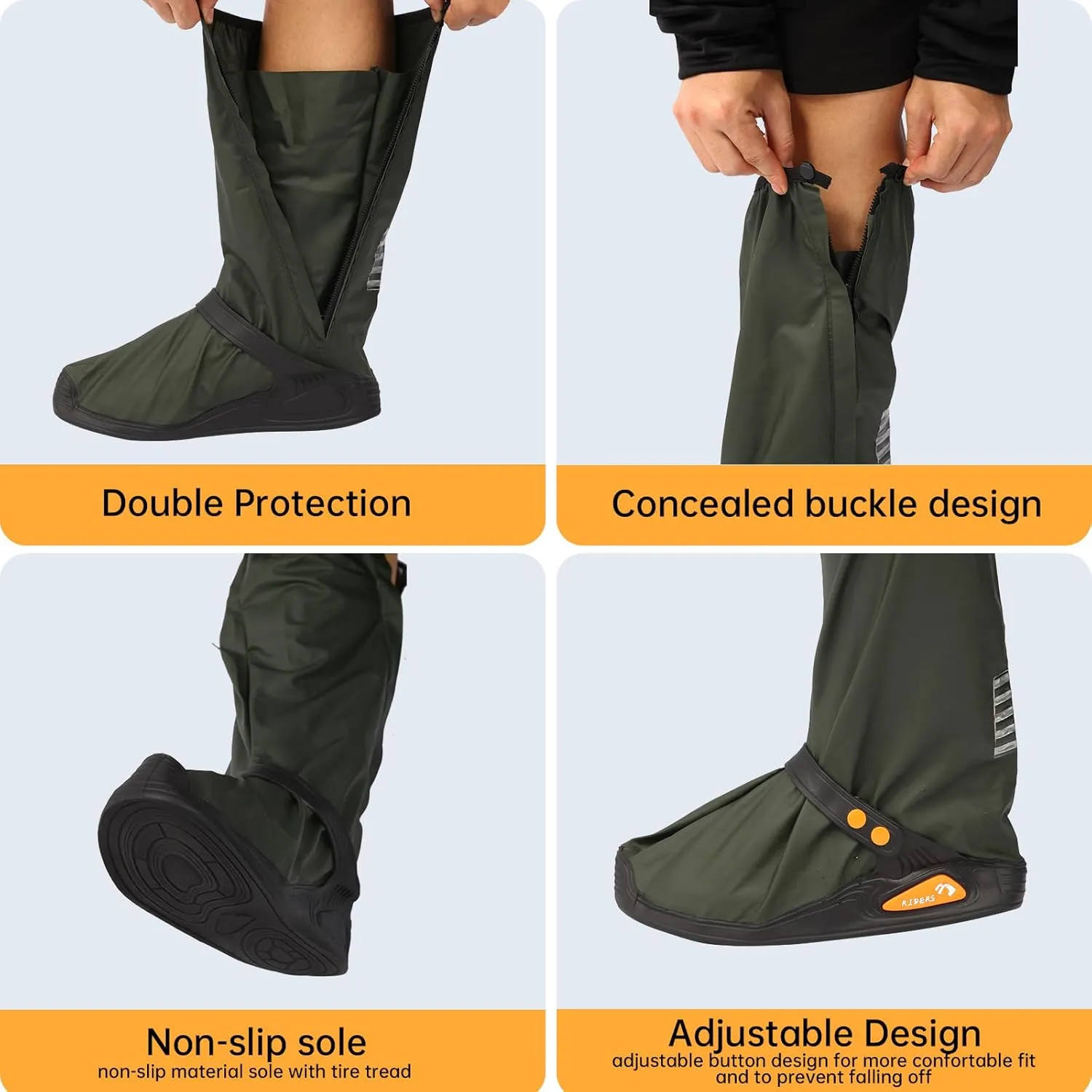 Waterproof Shoe Covers Rain Boot Shoe Cover Reusable & Foldable Shoe Cover for Rain With Non-Slip,Reflector Men and Women (Army Green, L)