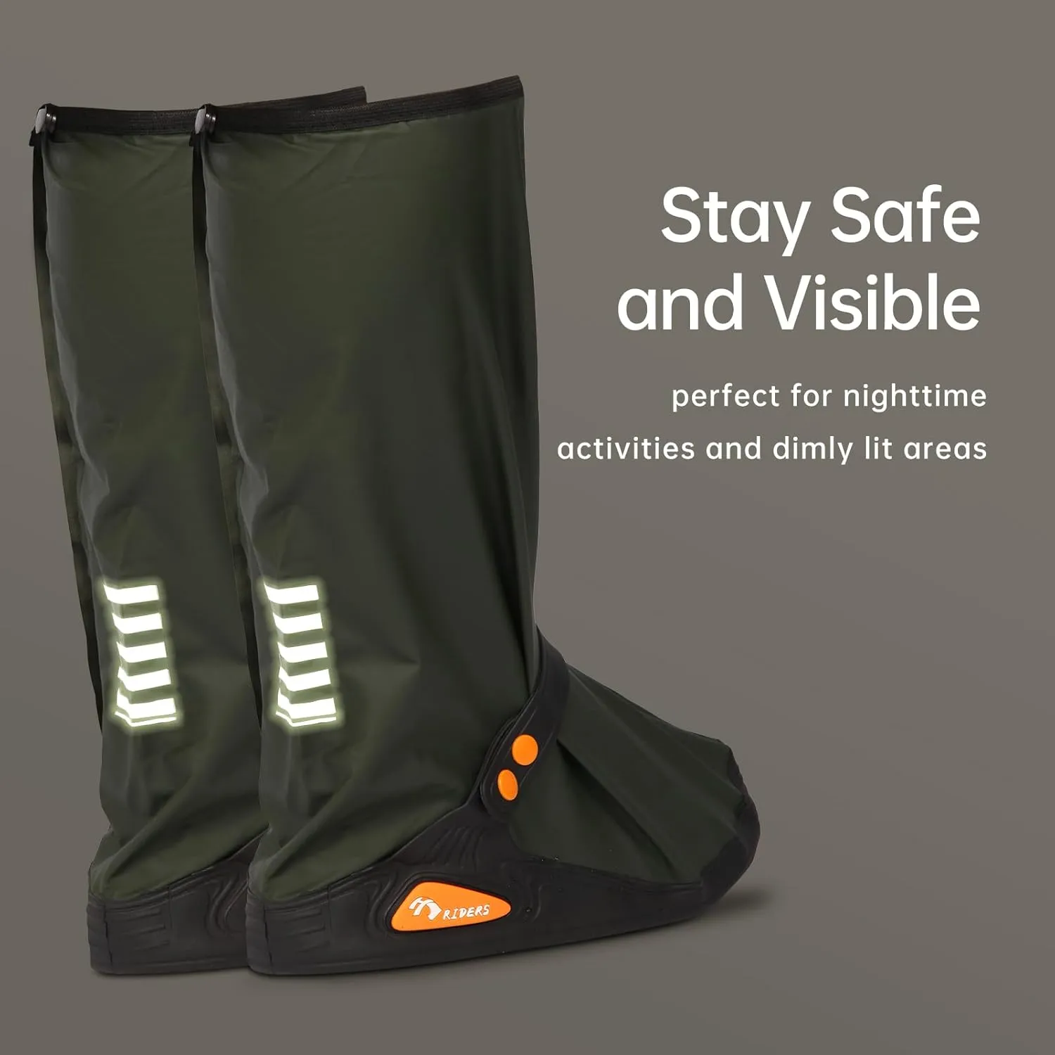 Waterproof Shoe Covers Rain Boot Shoe Cover Reusable & Foldable Shoe Cover for Rain With Non-Slip,Reflector Men and Women (Army Green, L)