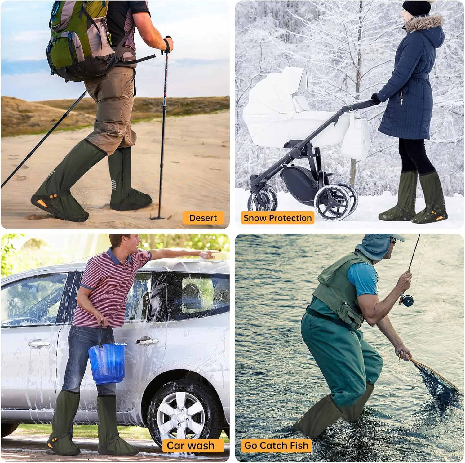 Waterproof Shoe Covers Rain Boot Shoe Cover Reusable & Foldable Shoe Cover for Rain With Non-Slip,Reflector Men and Women (Army Green, L)