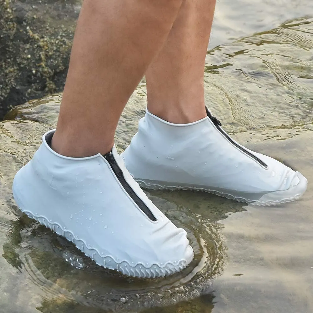 Waterproof Shoe Covers, Silicone Reusable Shoe Cover Non-slip Durable Zipper Elastic Rain Cover Protection for Men Women (XL (Women 11-13, Men 9.5-13), Grey)