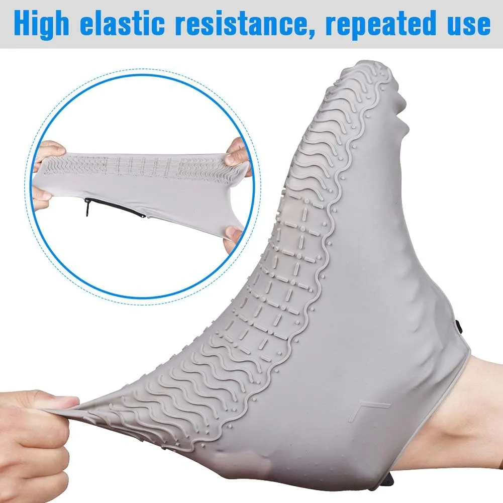 Waterproof Shoe Covers, Silicone Reusable Shoe Cover Non-slip Durable Zipper Elastic Rain Cover Protection for Men Women (XL (Women 11-13, Men 9.5-13), Grey)