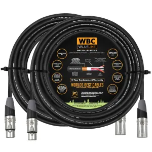 WBC-VALUELINE-2CS (22 AWG) - 2 Units - 20 Foot–Low-Capacitance Shielded Balanced Flexible Microphone, Active-Speaker & Interconnect Cables with Eminence Gold XLR Connectors