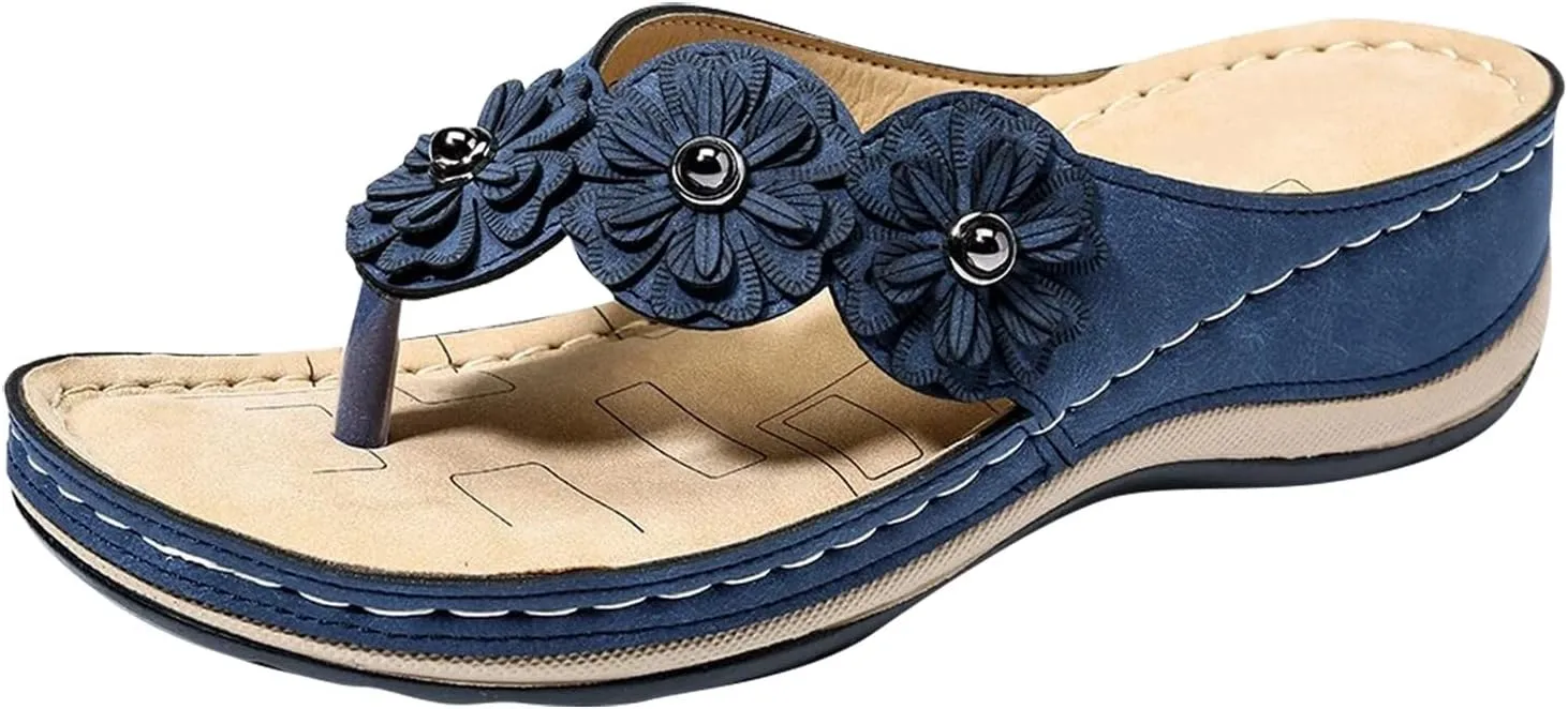 Wedge Sandals for Women Orthopedic Sandals with Arch Support Casual Walking Thong Sandals Open Toe Flip Flops