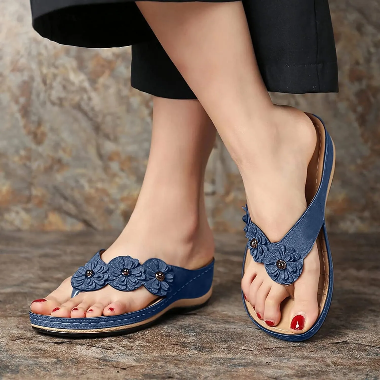Wedge Sandals for Women Orthopedic Sandals with Arch Support Casual Walking Thong Sandals Open Toe Flip Flops