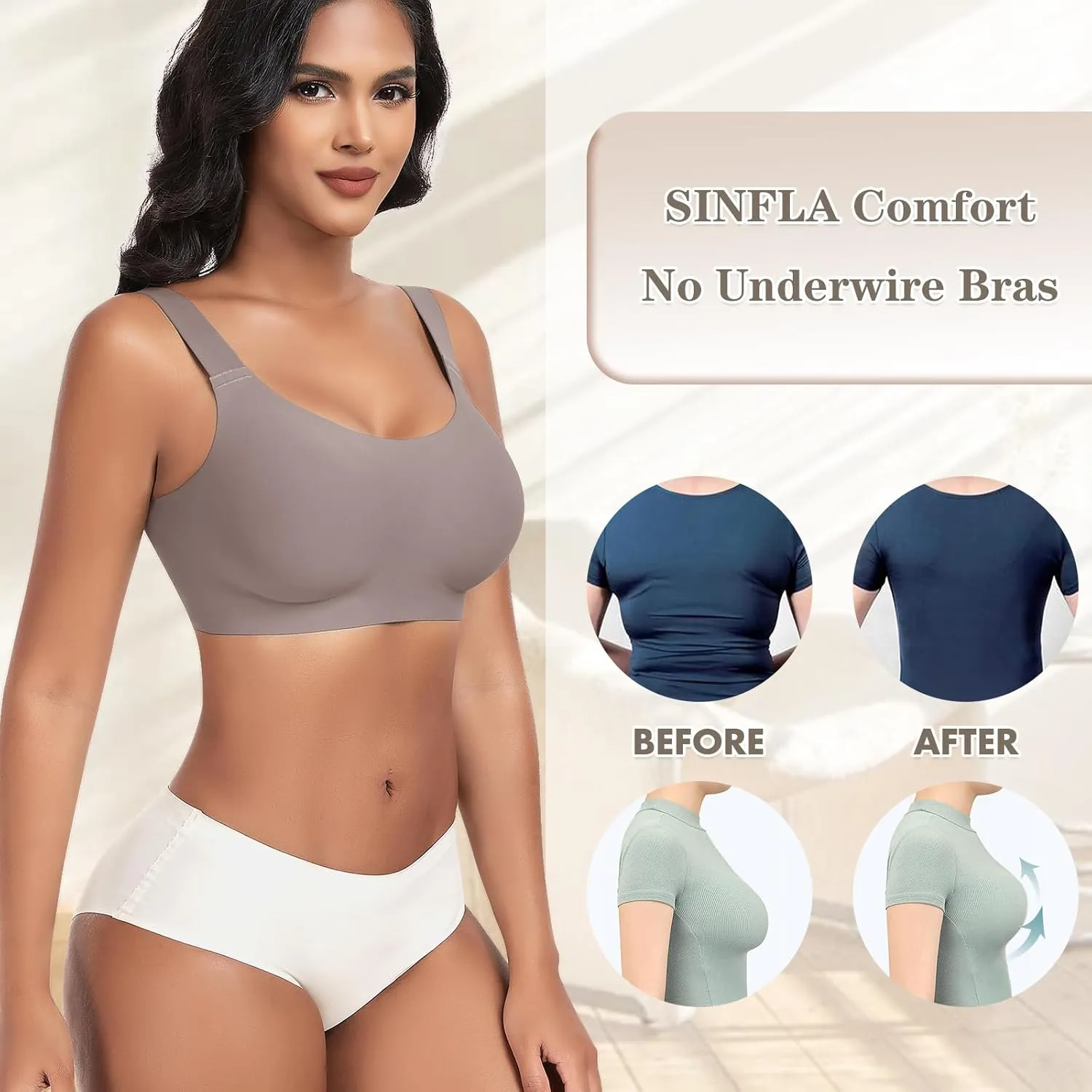 Wireless Bras for Women No Underwire Seamless Full Coverage Comfortable Everyday Bra with Medium Support