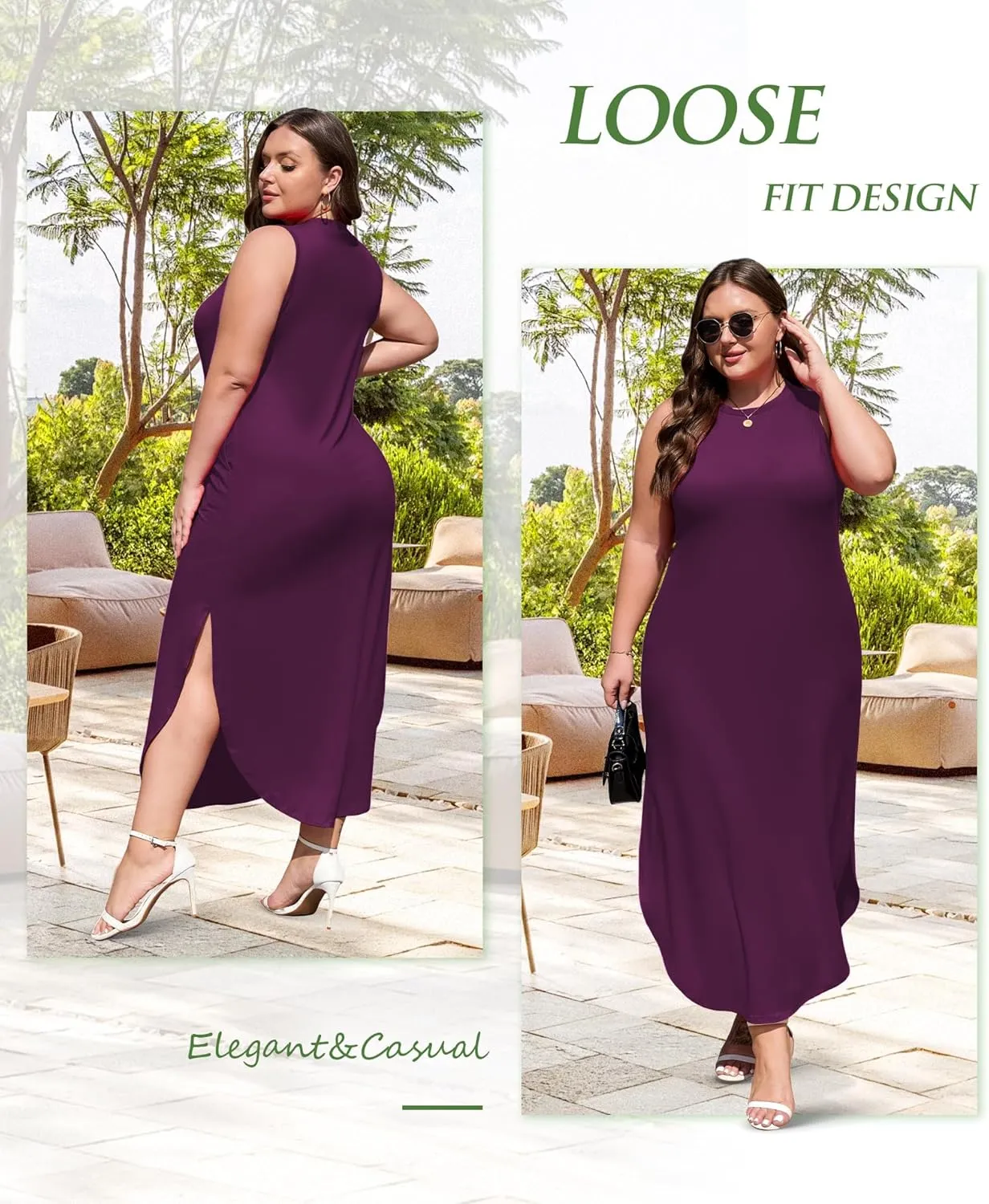Wolddress Womens 2025 Plus Size Sleeveless Tank Dress Casual Loose Sundress Split Summer Beach Long Maxi Dresses with Pockets