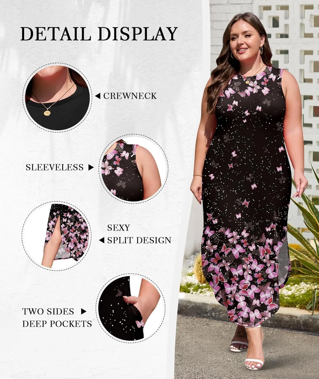 Wolddress Womens 2025 Plus Size Sleeveless Tank Dress Casual Loose Sundress Split Summer Beach Long Maxi Dresses with Pockets