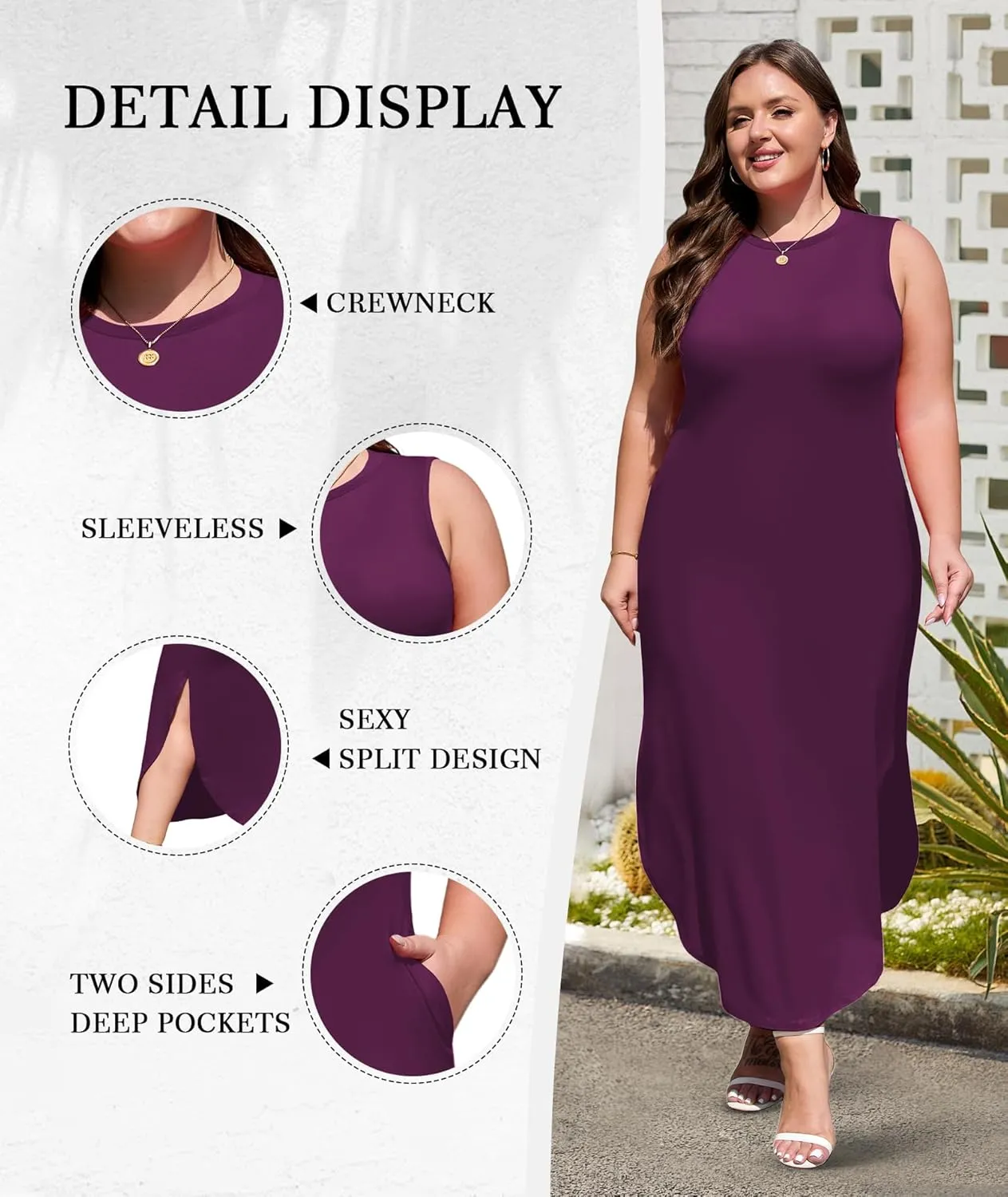 Wolddress Womens 2025 Plus Size Sleeveless Tank Dress Casual Loose Sundress Split Summer Beach Long Maxi Dresses with Pockets