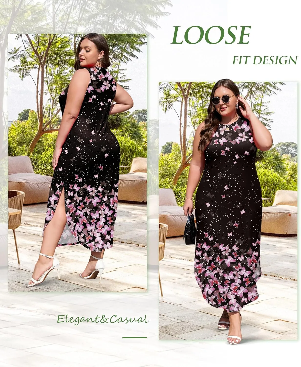 Wolddress Womens 2025 Plus Size Sleeveless Tank Dress Casual Loose Sundress Split Summer Beach Long Maxi Dresses with Pockets