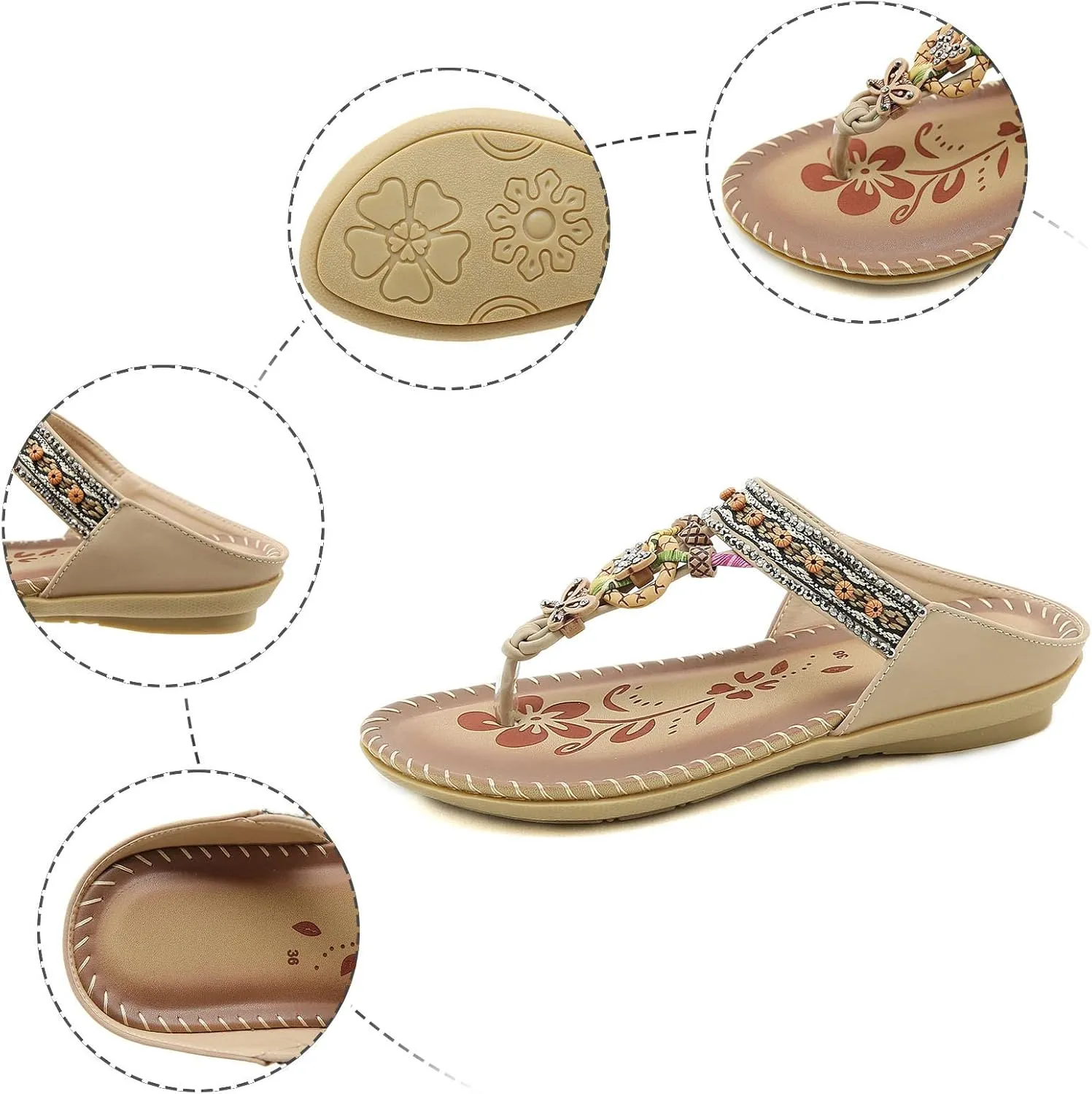 Women Bohemia Sandal Clip Toe T-Strap Flip Flops Slingback Beach Braided Slip On Slides Flowers Casual Shoes