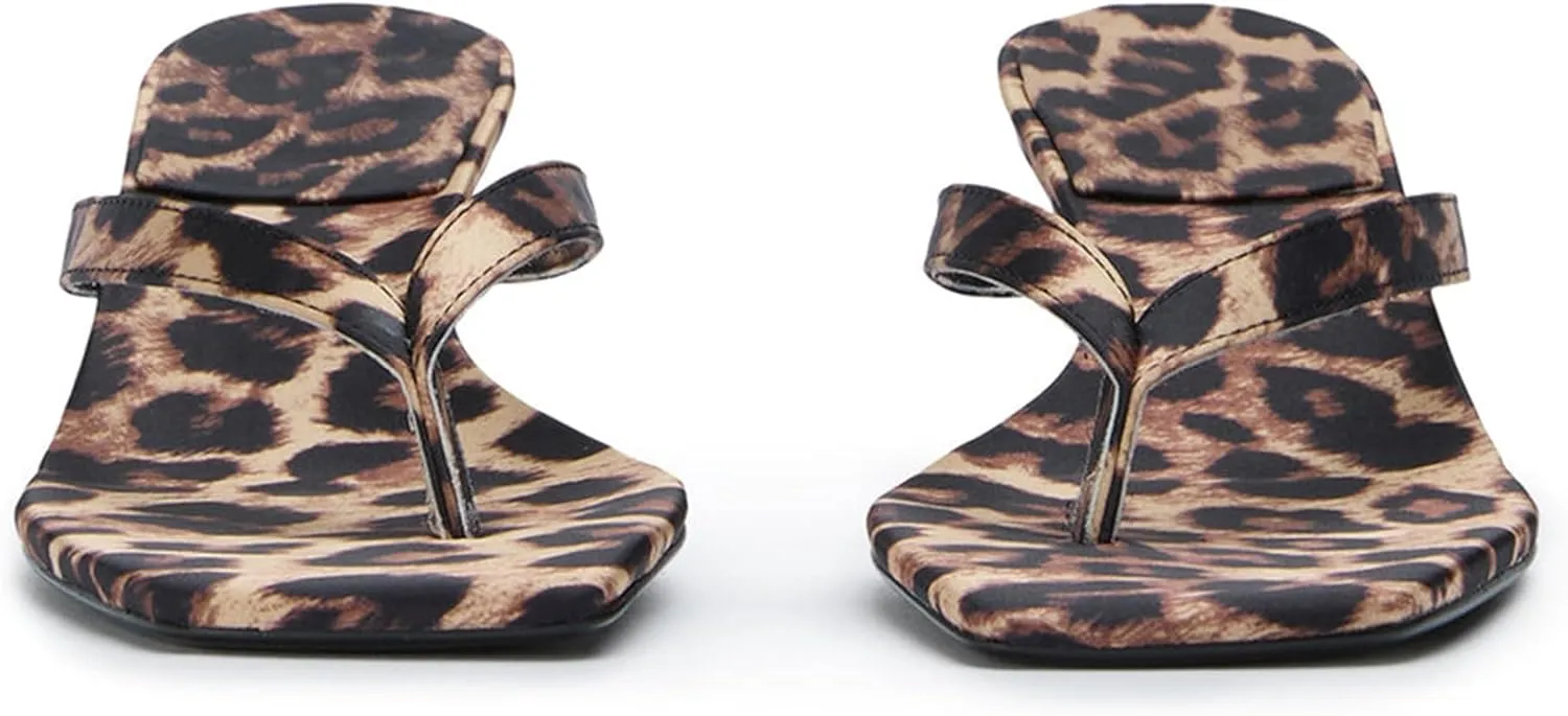 Women Kitten Heel Thong Sandals Square Open Toe Flip Flop Sandals Low Heel Fashion Party Dress Heeled Sandals