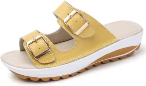 Women Wedge Sandals Two Bands Platform Slides Wavy Sole Flip Flop