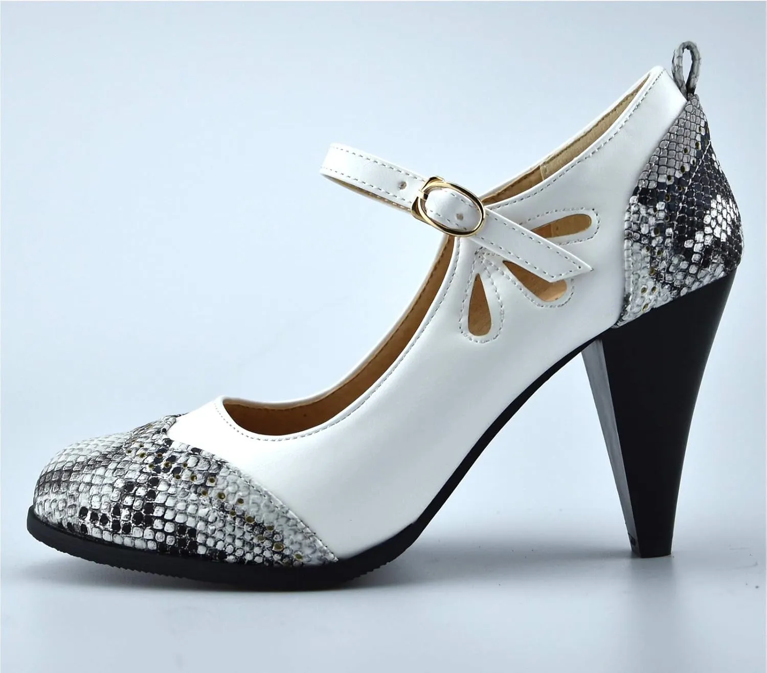 Womens Brown Retro Mary Jane Oxford High Heels Pumps Shoes for Women Teardrop Cutout Round Toe Pierced Strappy Oxfords Mary Janes High-Heel Pump Shoe