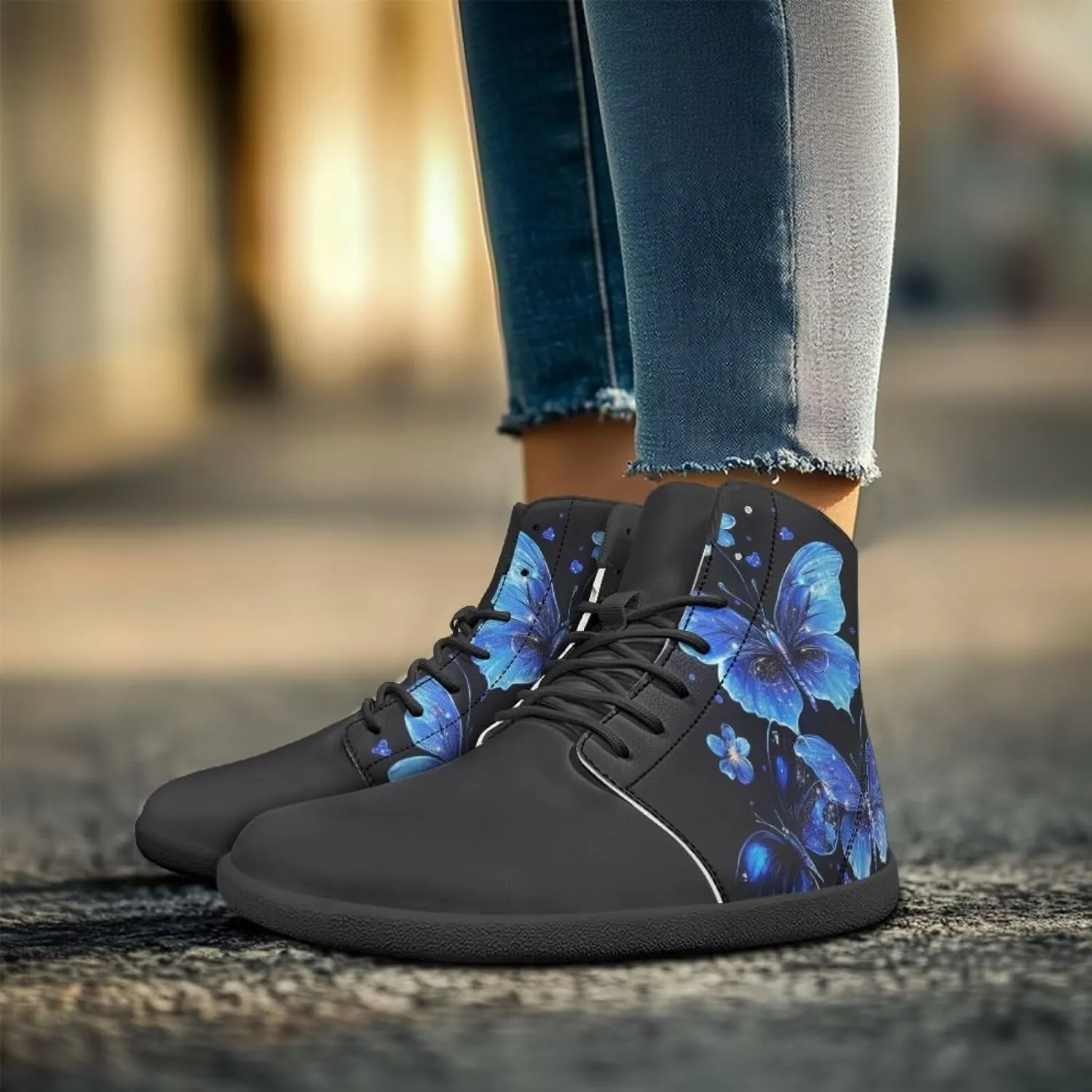 Women's Butterfly High Tops Walking Shoes PU Leather Running Sneakers Business Trainer Sneaker