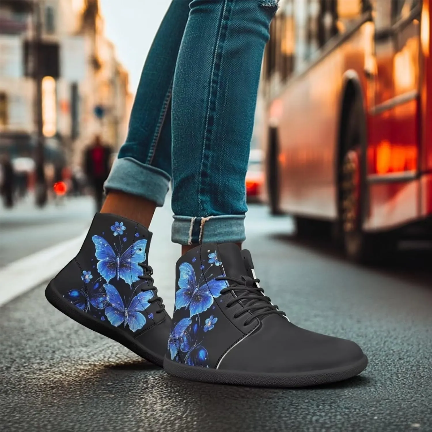 Women's Butterfly High Tops Walking Shoes PU Leather Running Sneakers Business Trainer Sneaker