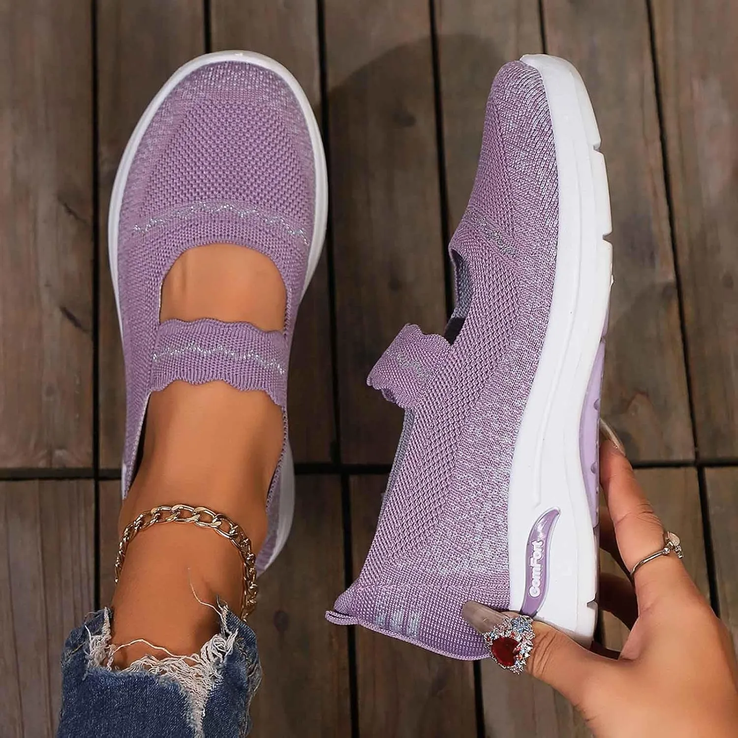 Women's Casual Slip On Shoes Breathable Lightweight Low Heel Sneakers Comfort Womens Casual Flat Sandals