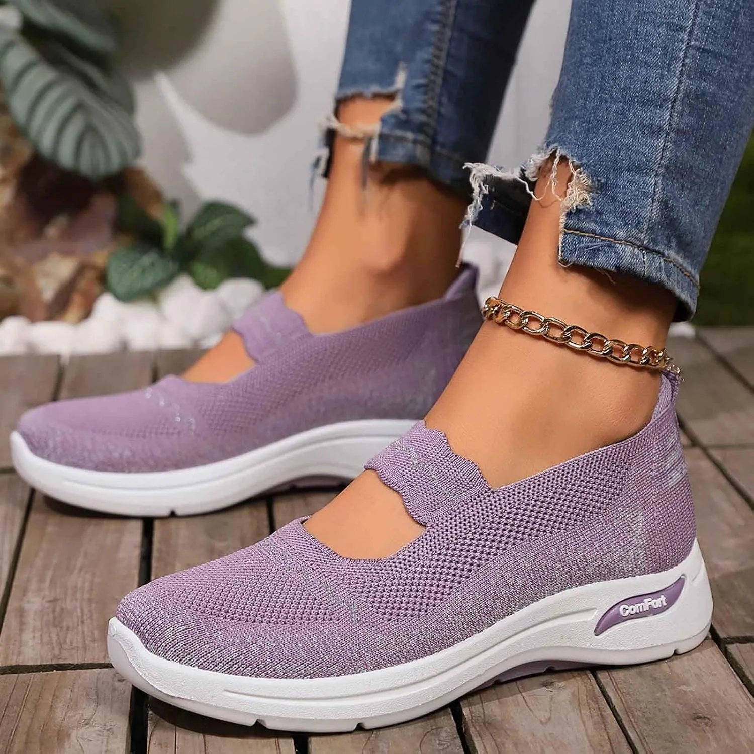 Women's Casual Slip On Shoes Breathable Lightweight Low Heel Sneakers Comfort Womens Casual Flat Sandals