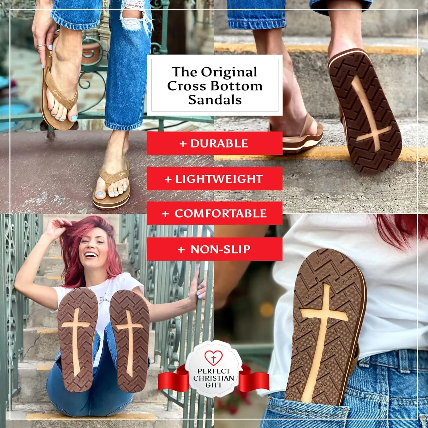 Women’s Christian Clothing and Footwear, Cross Bottom Women’s Sandals, Flip Flops for Women with John 3:16 Bible Verse, Unique Christian Apparel