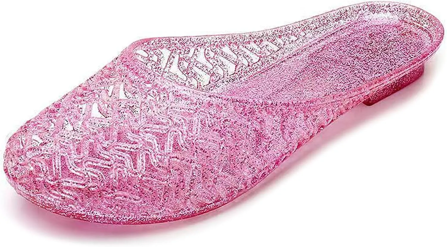 Women's Closed Toe Flat Jelly Slide Sandals Glitter Clear Hollow Out Slip On Summer Beach Mule Sandals Soft Anti-Slip Crystal Jelly Slippers