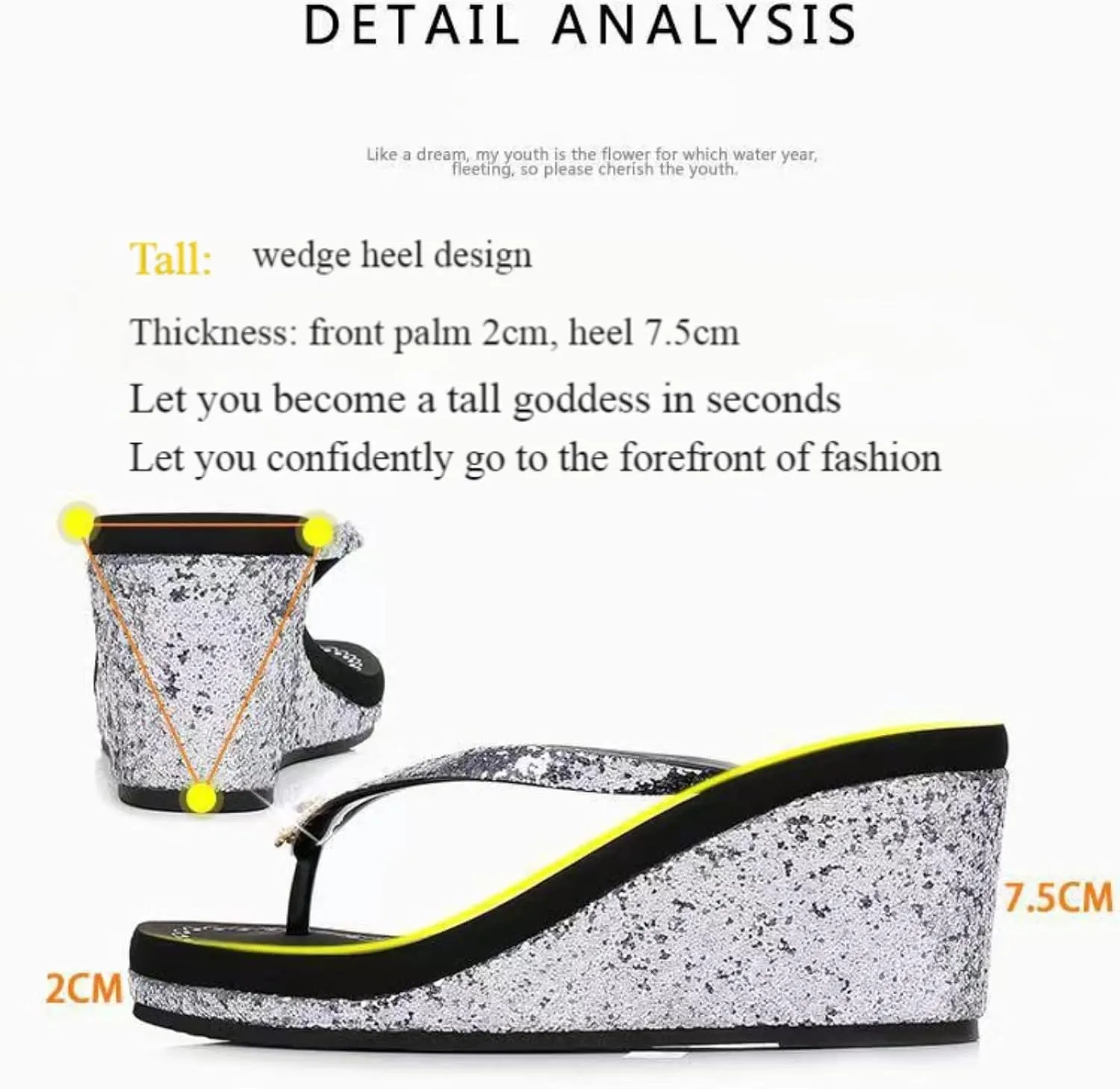 Women's Crystal Sequin Wedge Flip-Flops,Summer Arch Support Beach Slides,Non-Slip Platform Flip Flop Sandals.