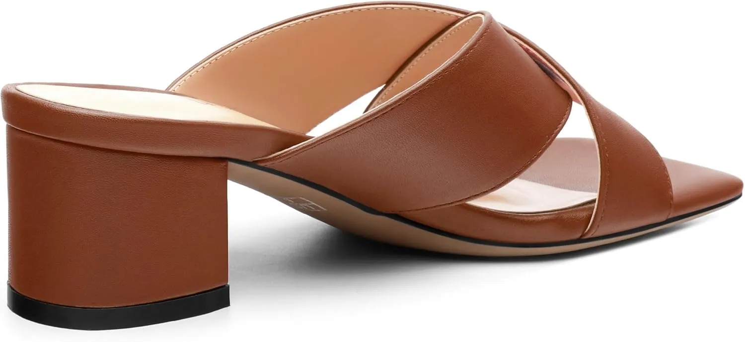 Womens Heeled Sandals Criss Cross Casual Slip On Chunky Square Open Toe Mule Heels Slide Sandals 2 Inch